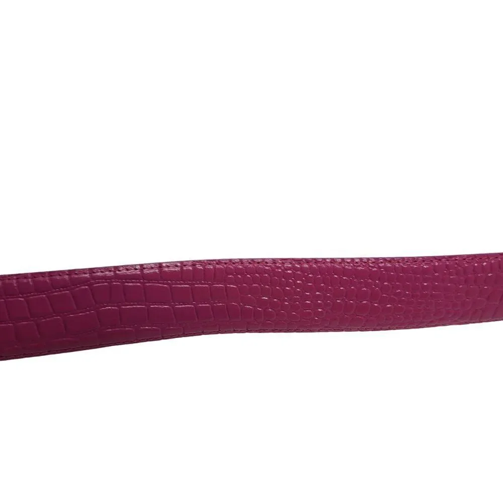 Vintage 80's Genuine Leather Belt L‎ Fuchsia Hot Pink Croc Embossed Barbiecore